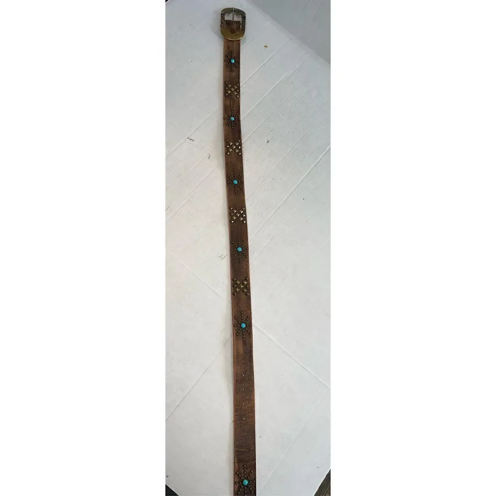 Women's Leather Rock‎ Belt Size34 Genuine Leather Brass Buckle And Accents